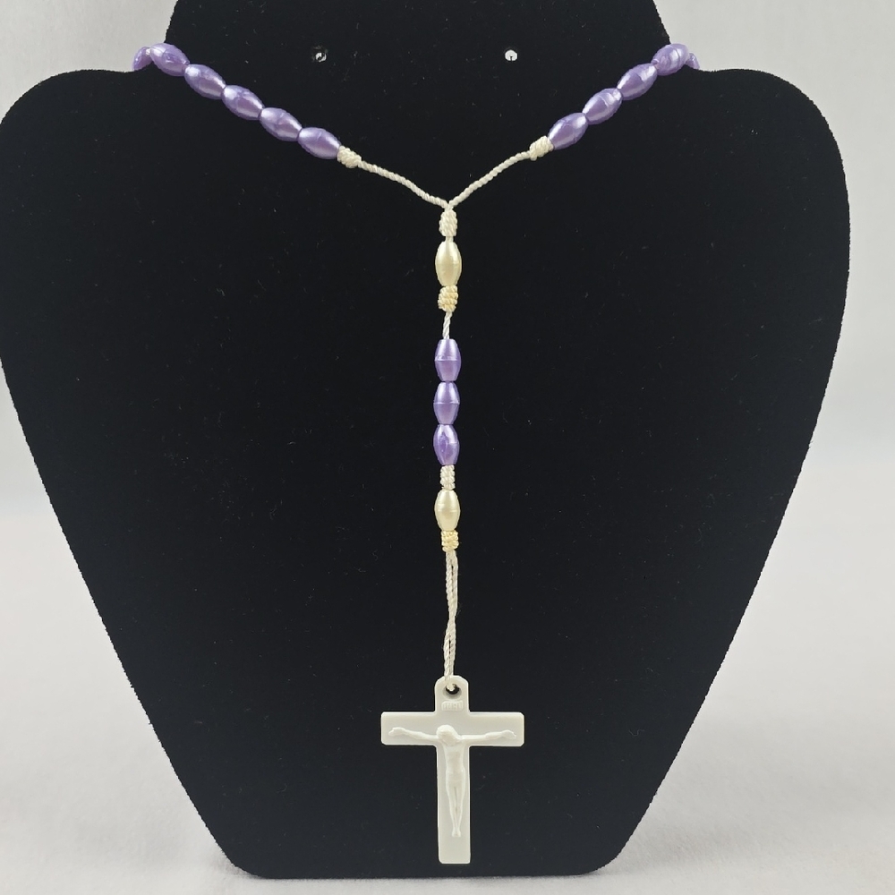 Vintage Plastic Bead And Cross Purple Rosery‎ Catholic Christian Religion Jesus